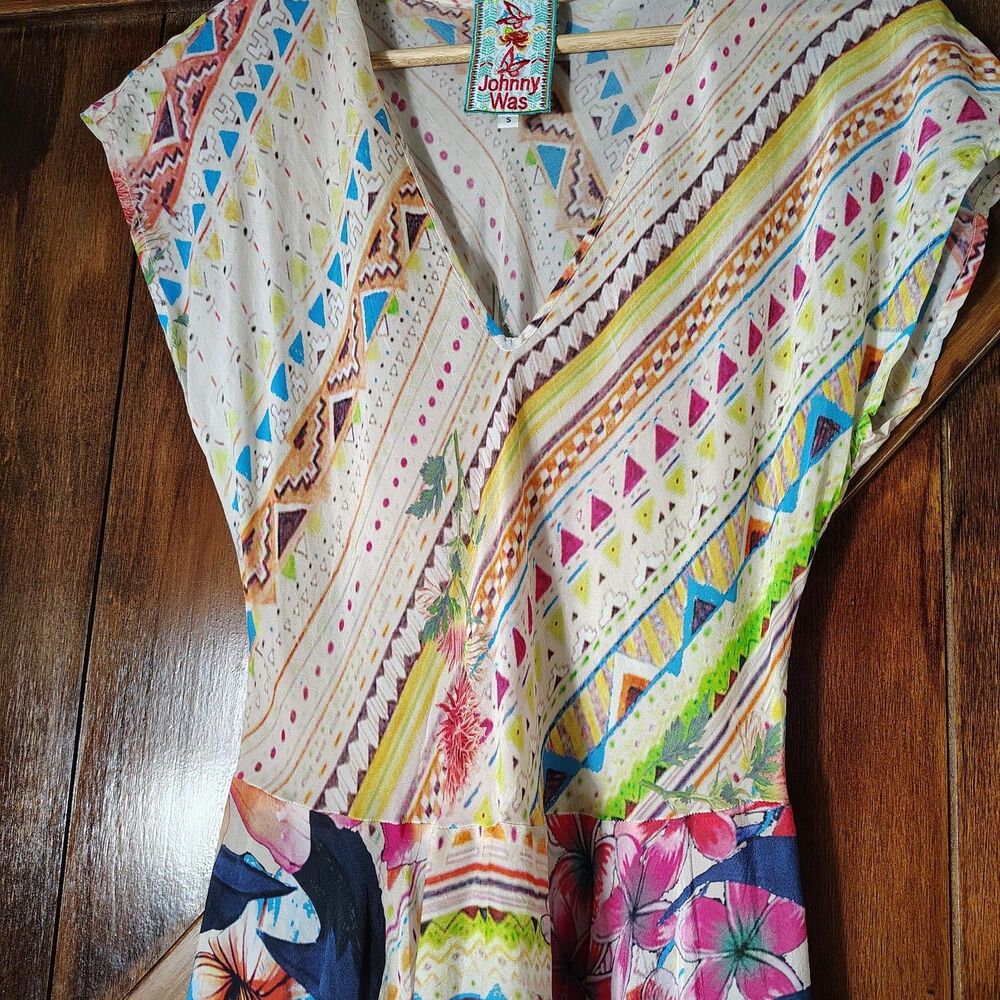 Johnny Was Womens Boho Patchwork Floral Dress Size S Colorful Festival - Picture 3 of 12